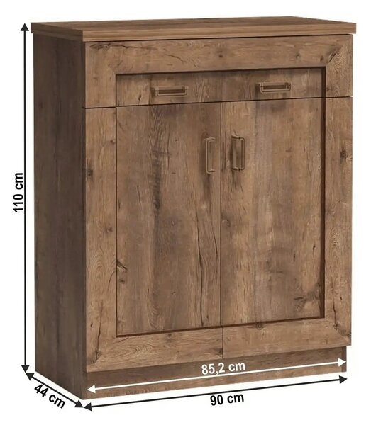 Comoda TEDY TYP T2, stejar lefkas, PAL melaminat, 90x44x110 cm