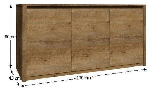 Comoda MONTANA K3D, PAL, stejar lefkas închis, 130x43x80 cm