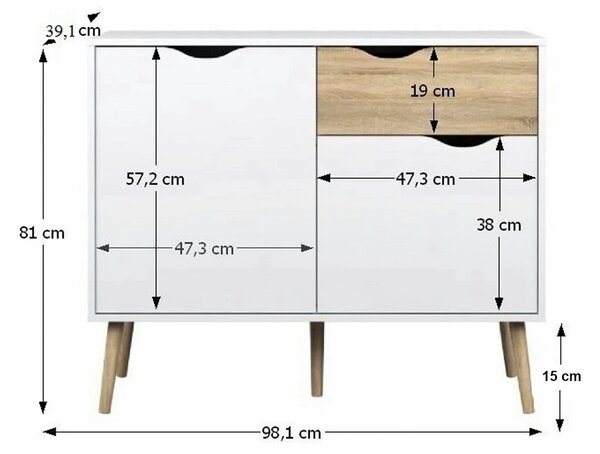 Comoda OSLO 75387, alb, stejar sonoma, PAL melaminat, 98x39x81 cm