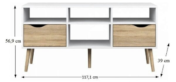 Comoda TV OSLO 75391, stejar sonoma/alb, PAL melaminat, 117x39x57 cm