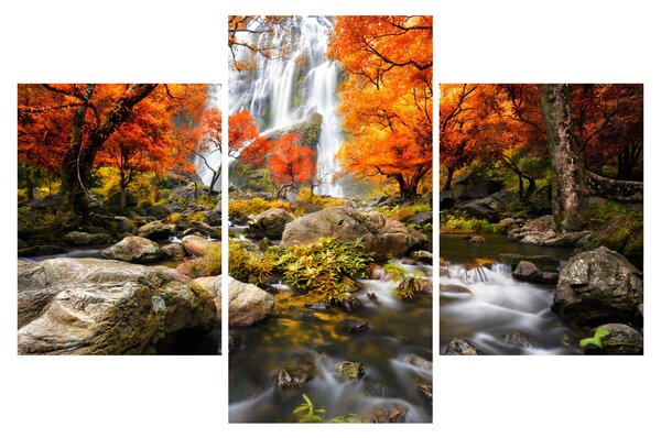 Tablou - Cascade în pădurea portocalie (90x60 cm)