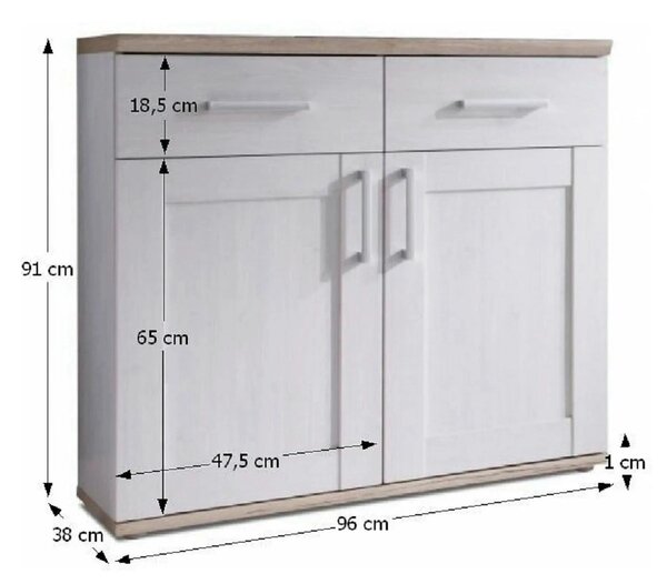 Comoda PROVENSAL, PAL melaminat, alb/stejar San Remo, 96x38x91 cm