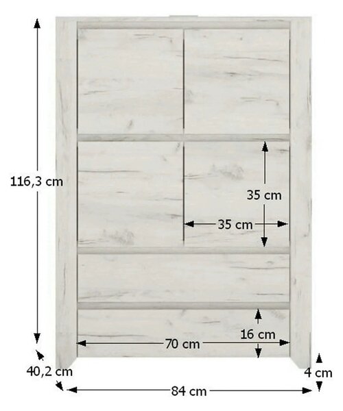 Comoda ANGEL TIP 33, alb, PAL melaminat, 84x40x116 cm