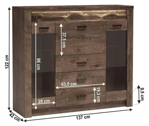 Comoda INFINITY I-08, frasin inchis, PAL melaminat, 137x42x122 cm
