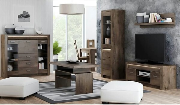 Comoda INFINITY I-08, frasin inchis, PAL melaminat, 137x42x122 cm