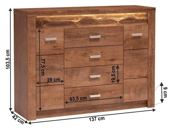 Comoda INFINITY I-07, frasin deschis, PAL melaminat, 137x42x104 cm