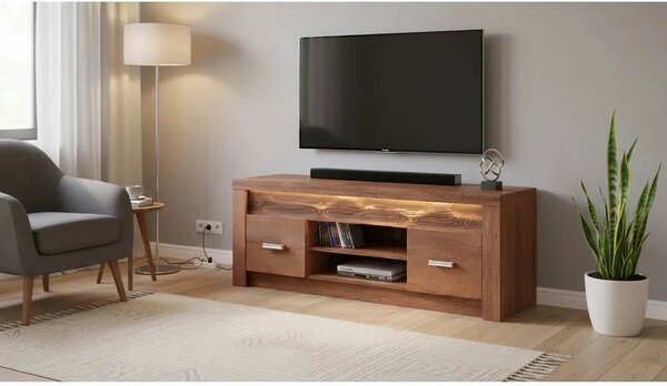 Comoda TV INFINITY I-09, frasin deschis, PAL melaminat/metal, cu ilumi
