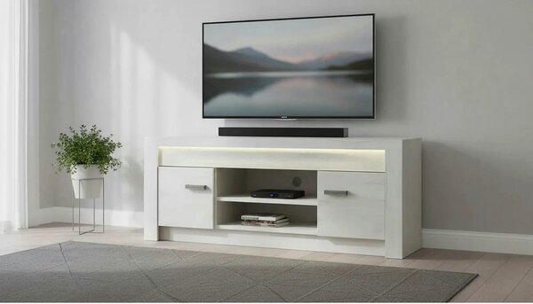 Comoda TV INFINITY I-09, frasin alb, PAL melaminat, cu iluminare LED