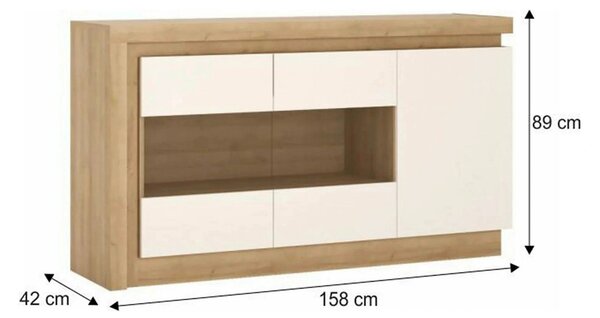 Comoda LEONARDO LYOK02, stejar riviera/alb lucios, PAL melaminat, cu i