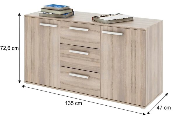 Comoda DUNAJ TYPE 11, stejar sonoma, DTD laminat, 135x47x73 cm