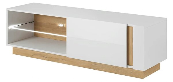 Comoda RTV CITY, stejar grandson/alb lucios, PAL melaminat, 138x40x46