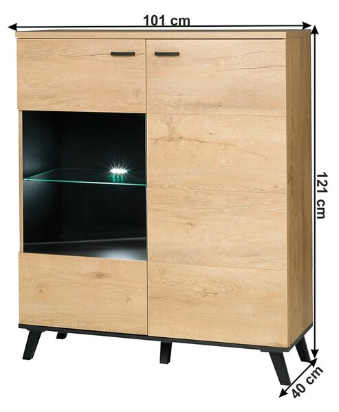 Comoda SIRAN TYP 4, stejar lefkas/negru, DTD laminat/plastic, cu ilumi