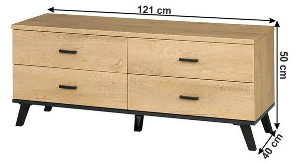 Comoda TV SIRAN TYP 7, stejar lefkas/negru, DTD laminat/plastic, 121x4