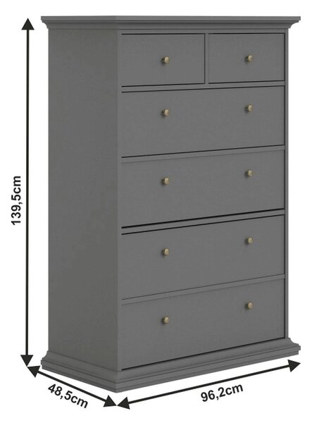 Comoda PARIS, gri, PAL laminat/metal, 96x49x140 cm