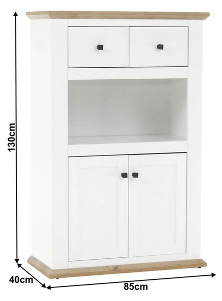 Comoda LEON MZ8, DTD laminat, alb/stejar grand, 85x40x130 cm