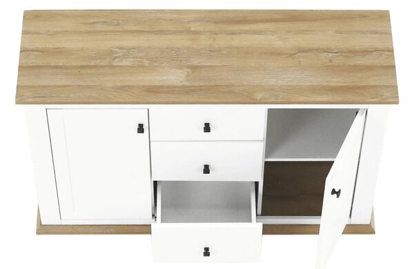 Comoda LEON MZ11, DTD laminat, alb/stejar grand, 140x45x87 cm