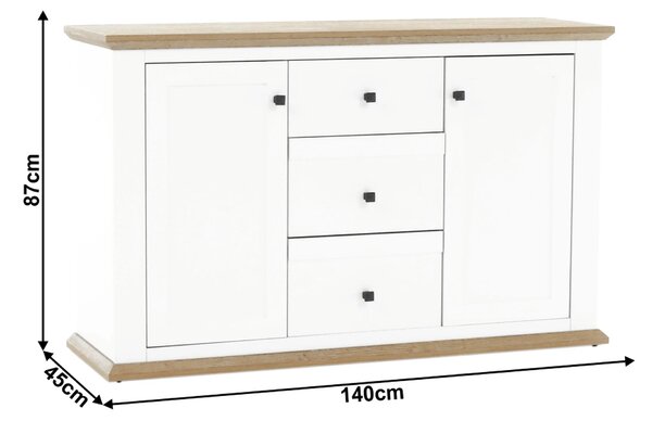 Comoda LEON MZ11, DTD laminat, alb/stejar grand, 140x45x87 cm