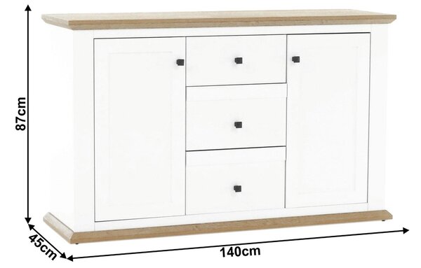 Comoda LEON MZ11, DTD laminat, alb/stejar grand, 140x45x87 cm