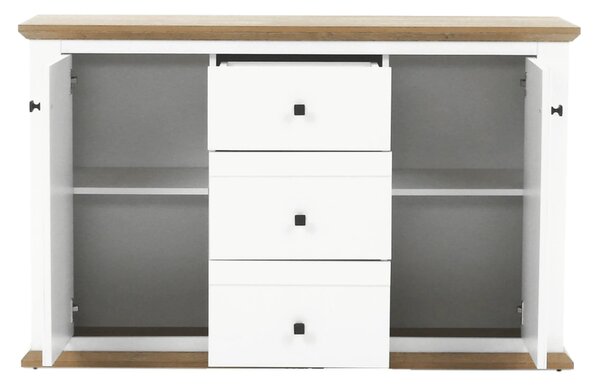Comoda LEON MZ11, DTD laminat, alb/stejar grand, 140x45x87 cm