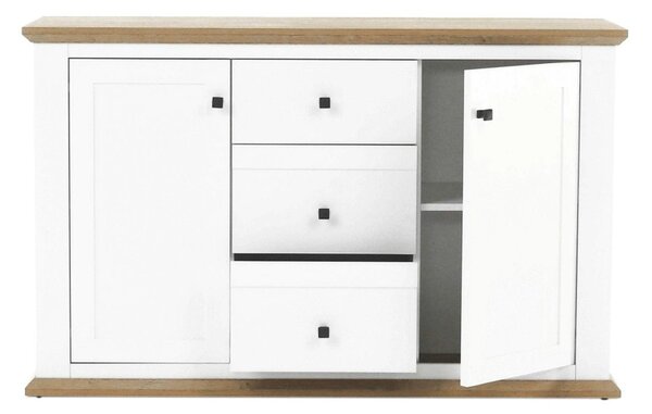 Comoda LEON MZ11, DTD laminat, alb/stejar grand, 140x45x87 cm