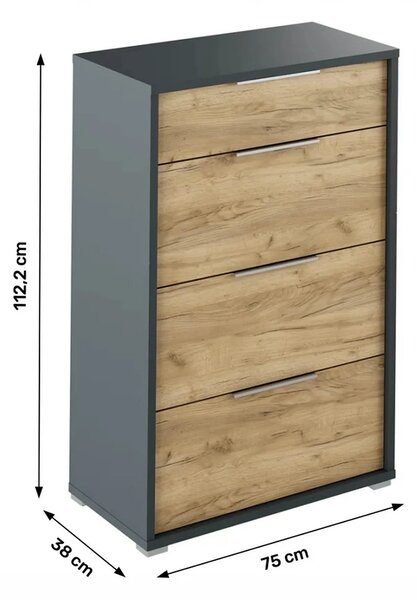 Comoda RIOMA NEW TYP 22, gri grafit/stejar artisan, PAL laminat, 75x38