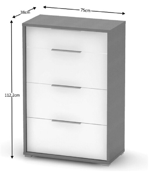 Comoda RIOMA NEW TIPUL 22, gri grafit/alb, PAL laminat/metal, 75x38x11