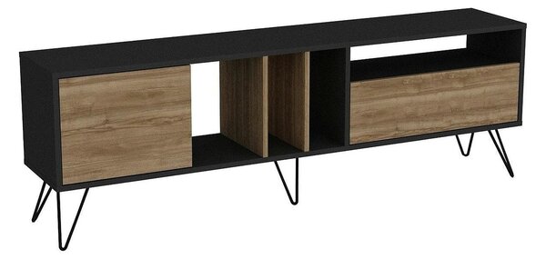Comoda TV Mistico, alun/negru, PAL melaminat/metal, 180x36x59 cm