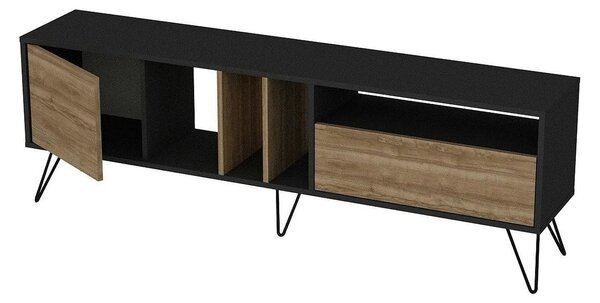 Comoda TV Mistico, alun/negru, PAL melaminat/metal, 180x36x59 cm