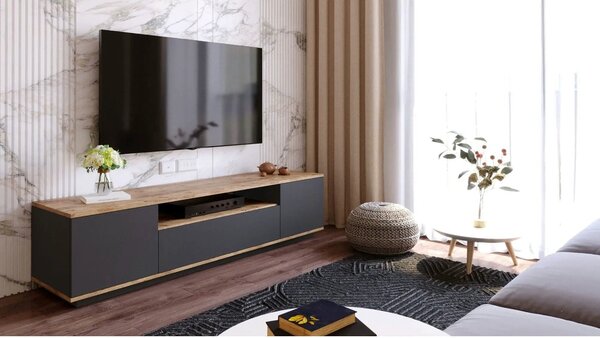Comoda TV FR7 - AA, stejar/gri antracit, PAL melaminat, 180x45x45 cm