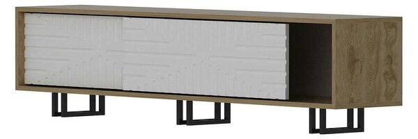 Comoda TV Askal, stejar/alb, PAL melaminat/metal, 180x35x47 cm