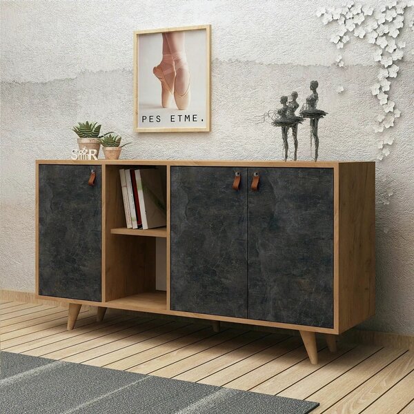 Comoda Planky,stejar/gri antracit, PAL melaminat, 140x40x86 cm