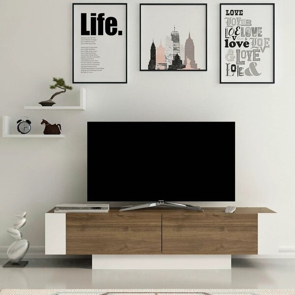 Comoda TV Matera, stejar inchis/alb, PAL melaminat, 150x32x42 cm