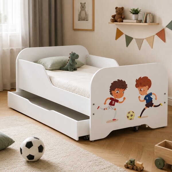 Set complet de pat pentru copii 140 x 70 cm, cu saltea și somieră cu lamele - LITTLE FOOTBALLER