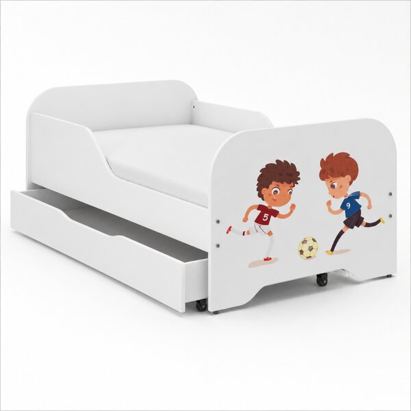 Set complet de pat pentru copii 140 x 70 cm, cu saltea și somieră cu lamele - LITTLE FOOTBALLER
