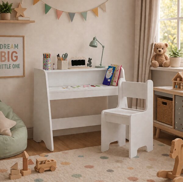 NIKO Set de birou și scaun pentru copii Montessori – alb