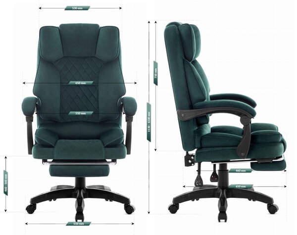 Scaun de birou cu funcție de masaj HC-1031, cu suport pentru picioare și o capacitate de încărcare de 136 kg – verde