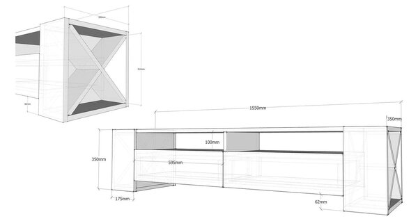 Comoda TV Sosruko, alb, PAL melaminat, 155x35x35 cm