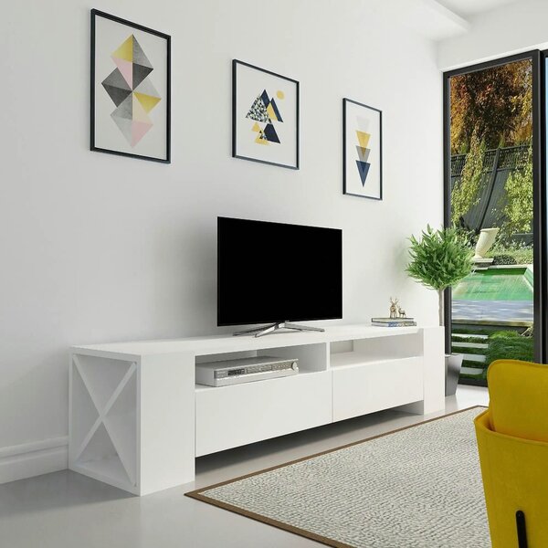 Comoda TV Sosruko, alb, PAL melaminat, 155x35x35 cm