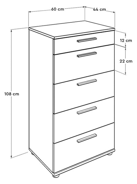 Comoda SFN-550-BB-1, alb, PAL melaminat, 60x44x108 cm
