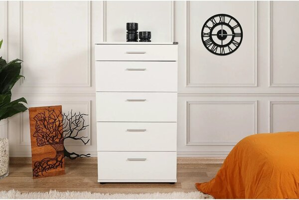 Comoda SFN-550-BB-1, alb, PAL melaminat, 60x44x108 cm
