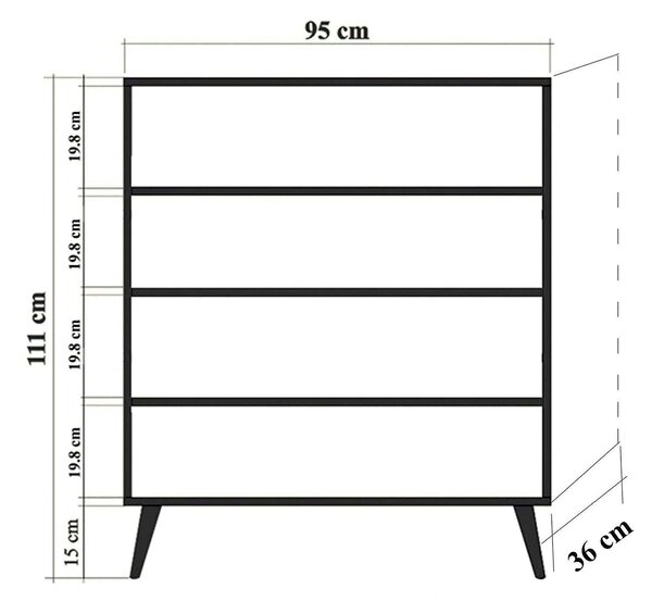 Comoda Swan, alb/negru, PAL melaminat, 95x36x111 cm