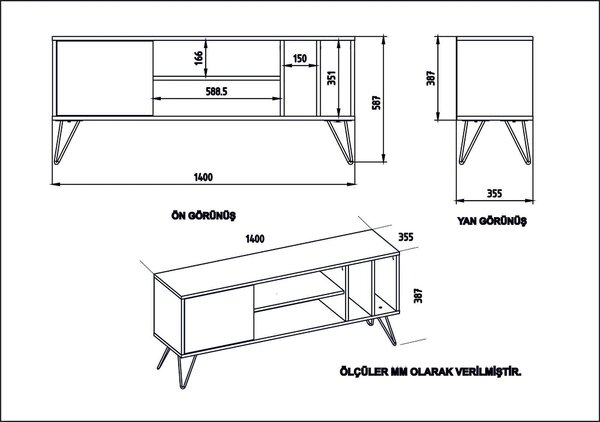 Comoda TV MISTICO-140, nuc/negru/alb, PAL melaminat, 140x36x59 cm