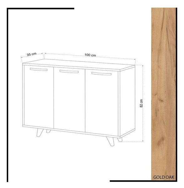 Comoda Piffa, stejar/alb, PAL melaminat, 100x35x82 cm