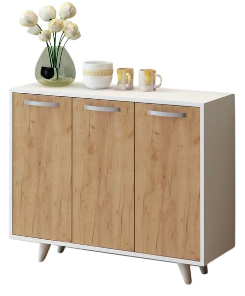 Comoda Piffa, stejar/alb, PAL melaminat, 100x35x82 cm