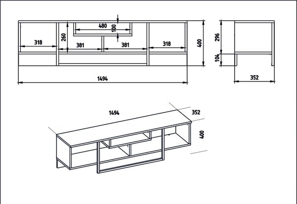 Comoda TV Asal, nuc/negru, PAL melaminat, 150x35x40 cm