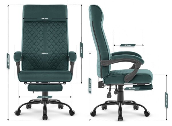 Scaun de birou ergonomic HC-1030, cu șezut cu arc și o capacitate de încărcare de 120 kg – smarald