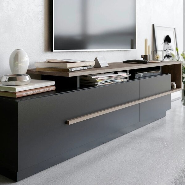 Comoda TV Pia, negru/nuc, PAL melaminat, 180x39x46 cm