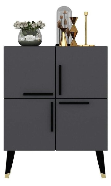 Comoda MAKRO, gri antracit/auriu, PAL melaminat, 70x35x90 cm