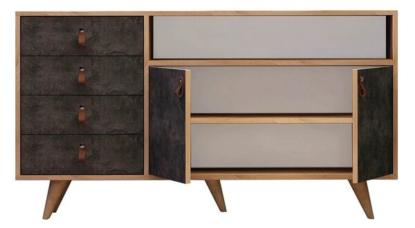 Comoda Pagina, stejar/gri ciment inchis, PAL melaminat, 140x40x86 cm