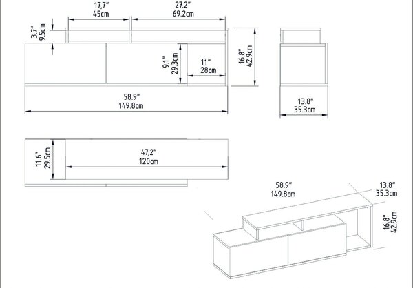 Comoda TV Nexera, stejar deschis/alb, PAL melaminat, 150x35x43 cm